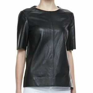 J Brand Black Leather Short Sleeve Tee Shirt size small